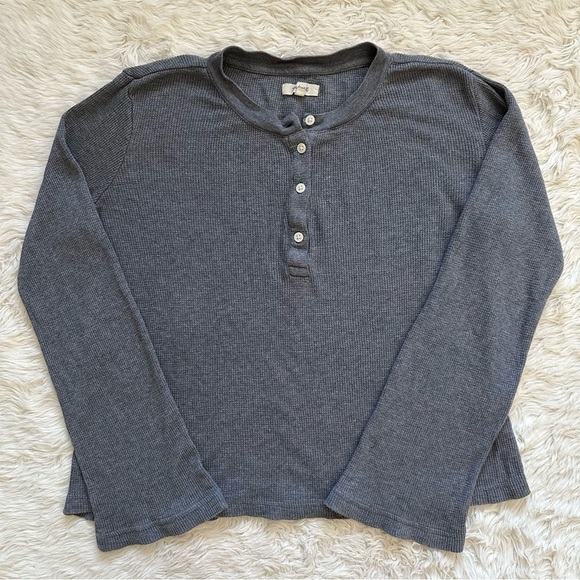 Madewell Top Heathered Thermal Henley Tee Long Sleeve Gray M - Picture 2 of 11